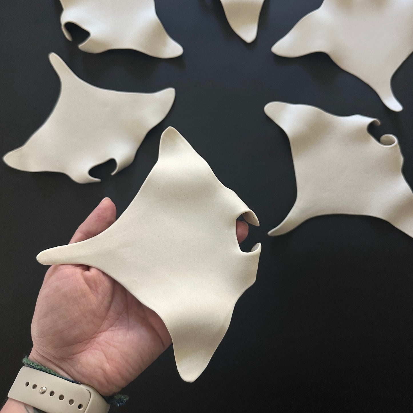 MANTA RAYS wall sculpture, 16-piece set, porcelain, white finish