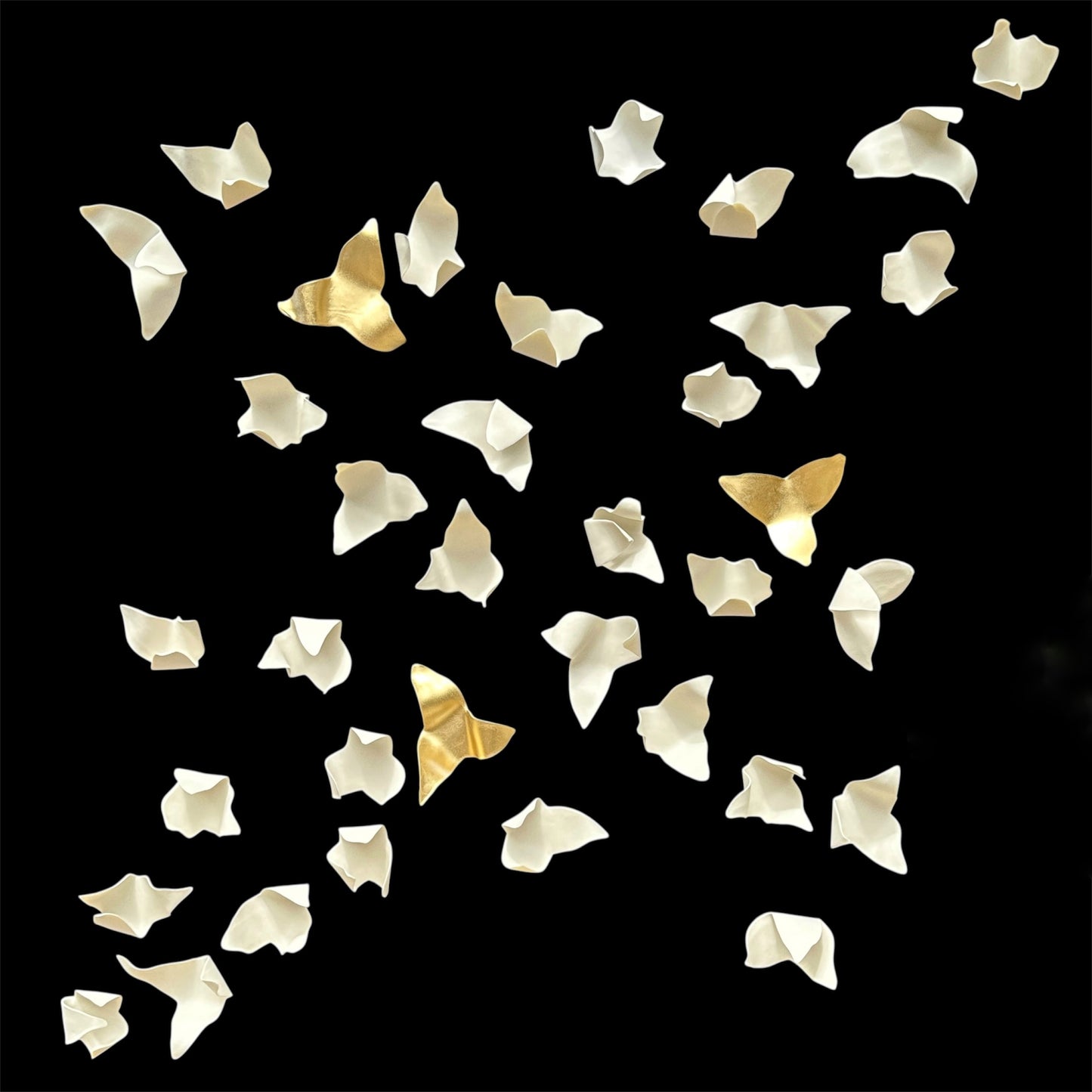 PETALS wall sculpture, 36-piece set, porcelain, white and gold finish